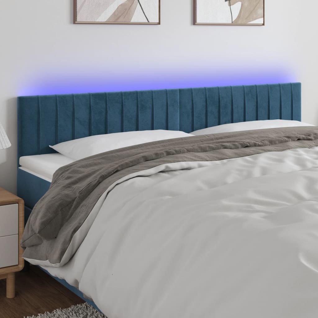 Lumarko Zagłówek do łóżka z LED, ciemnoniebieski 160x5x78/88cm, aksamit