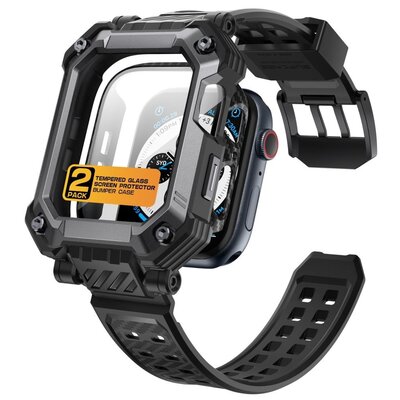 SUPCASE UNICORN BEETLE PRO & TEMPERED GLASS PASEK DO APPLE WATCH 4 / 5 / 6 / 7 / 8 / SE (44 / 45 MM) BLACK