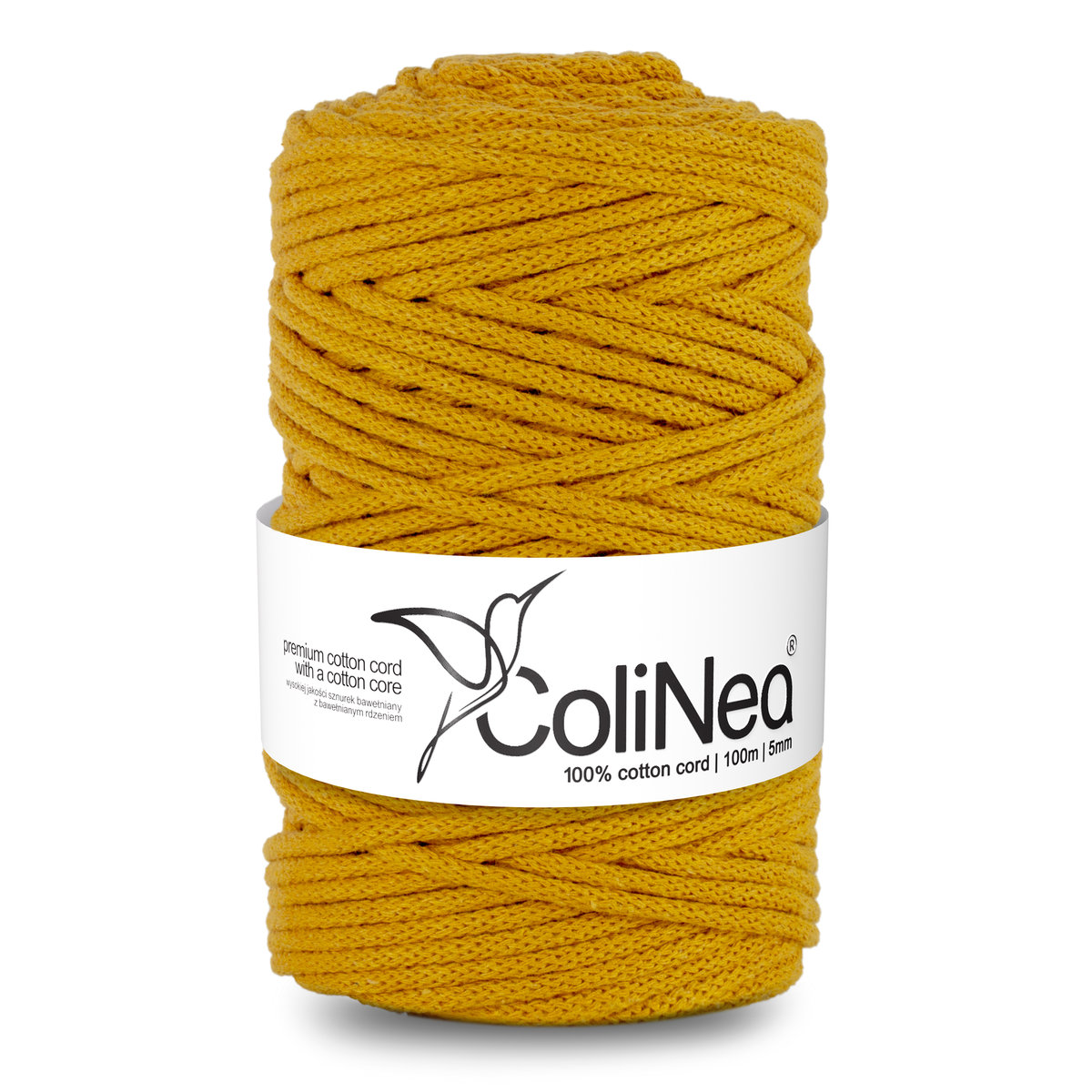ColiNea/Sznurek bawełniany z bawełnianym rdzeniem, pleciony, 5mm, 100m, musztardowy