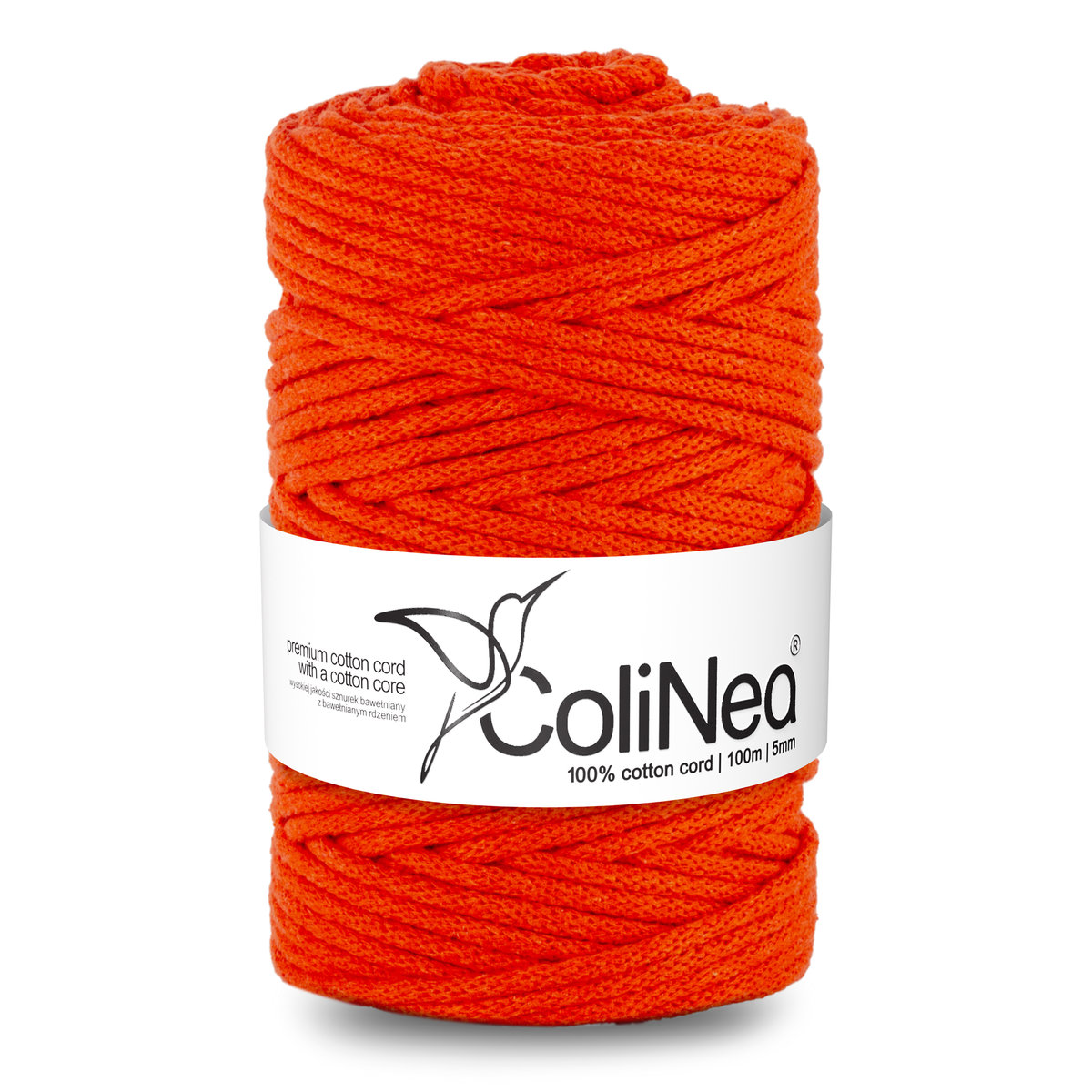 ColiNea/Sznurek bawełniany z bawełnianym rdzeniem, pleciony, 5mm, 100m, pomarańczowy