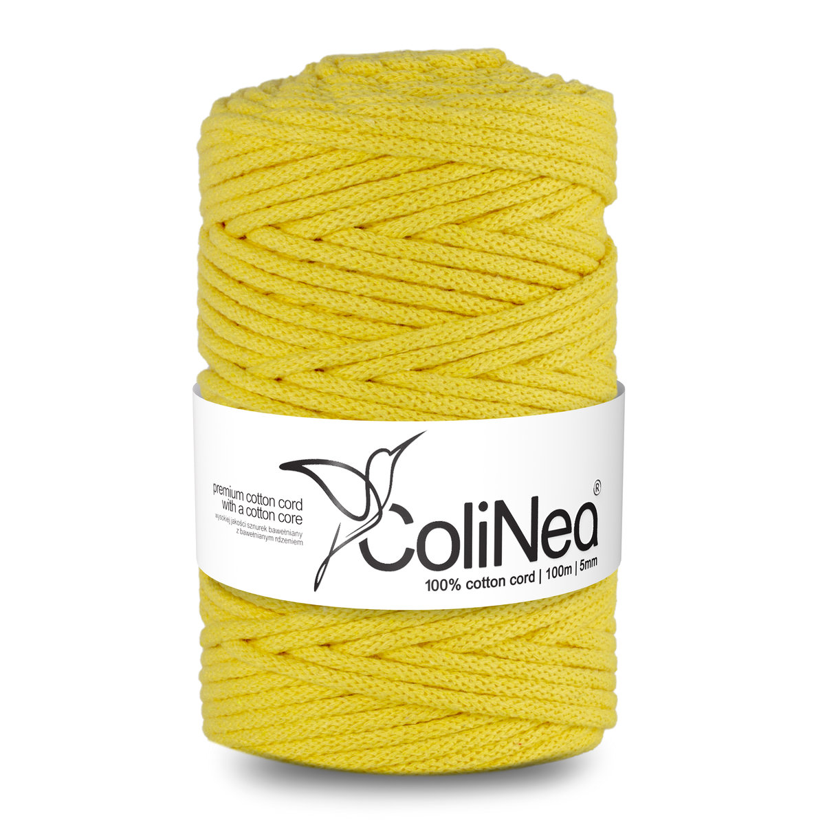 ColiNea/Sznurek bawełniany z bawełnianym rdzeniem, pleciony, 5mm, 100m, jasny żółty