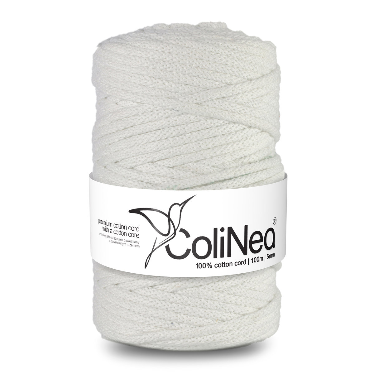 ColiNea/Sznurek bawełniany z bawełnianym rdzeniem, pleciony, 5mm, 100m, biały