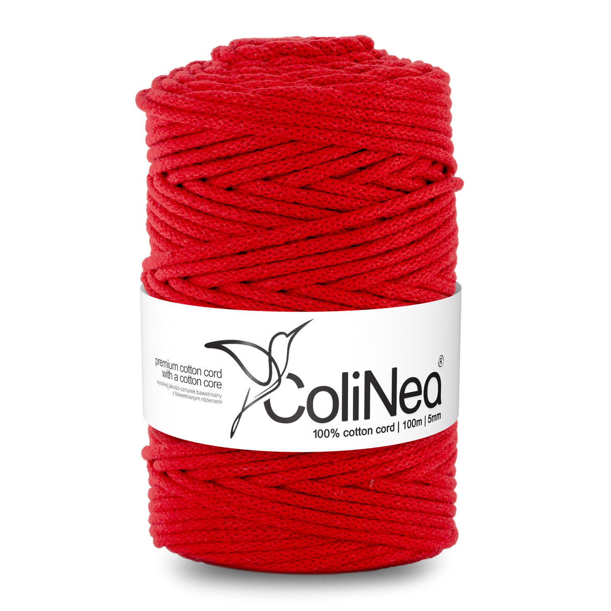 ColiNea/Sznurek bawełniany z bawełnianym rdzeniem, pleciony, 5mm, 100m, czerwony
