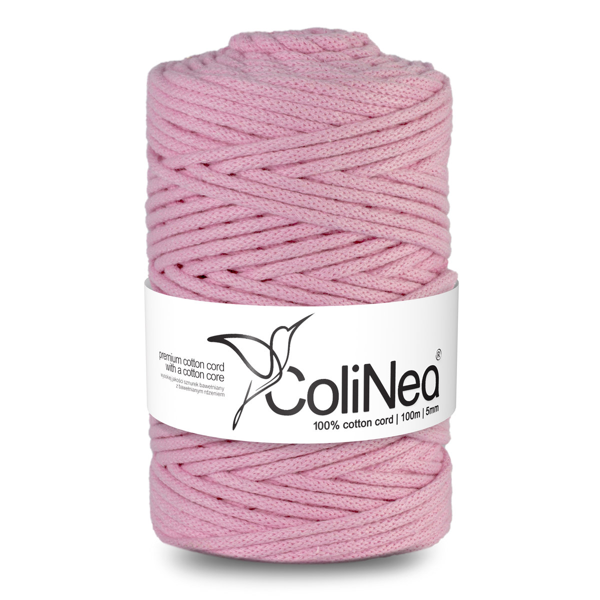 ColiNea/Sznurek bawełniany z bawełnianym rdzeniem, pleciony, 5mm, 100m, różowy