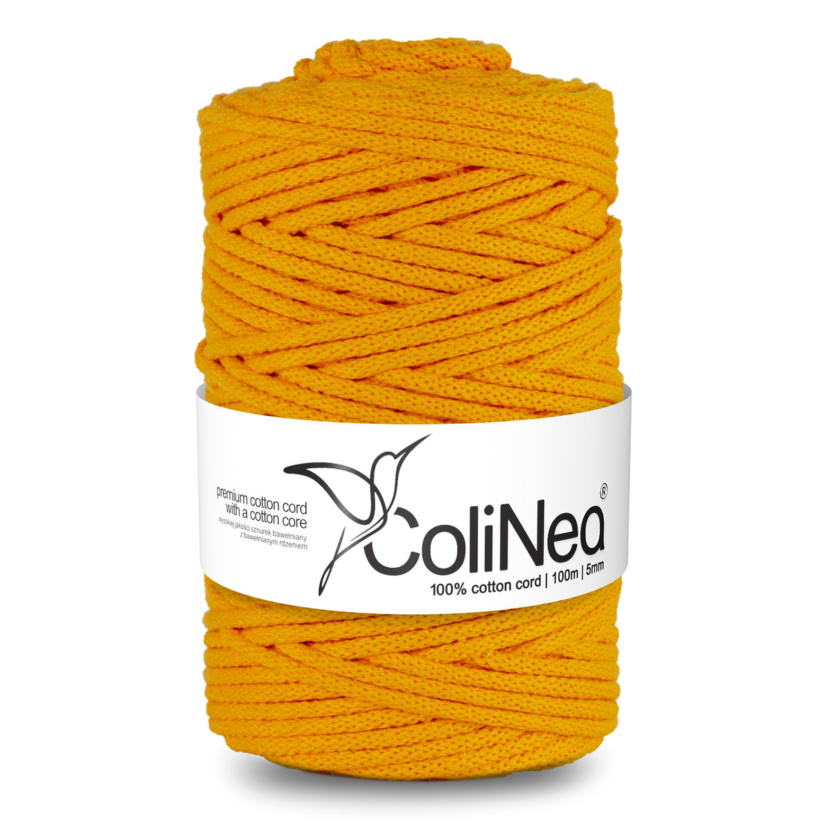 ColiNea/Sznurek bawełniany z bawełnianym rdzeniem, pleciony, 5mm, 100m, ciemny żółty