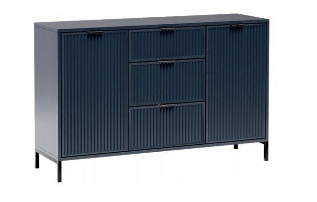 GRANATOWA Komoda 135 cm Ryflowane Fronty Metalowe Nogi INDIGO SZUFLADY