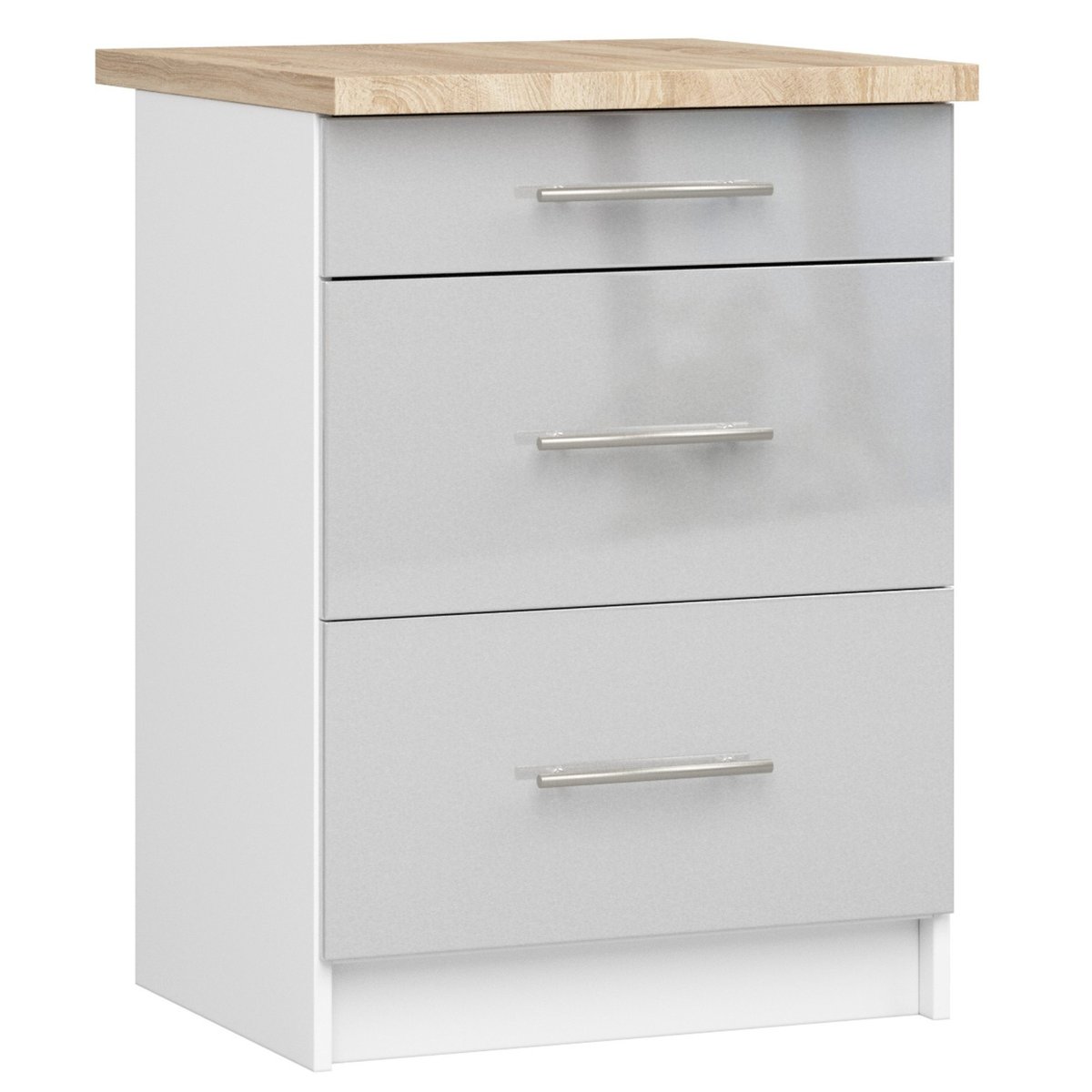 SZAFKA KUCHENNA OLIWIA S 60cm 3SZ + BLAT BIAŁA-METALIK POŁYSK