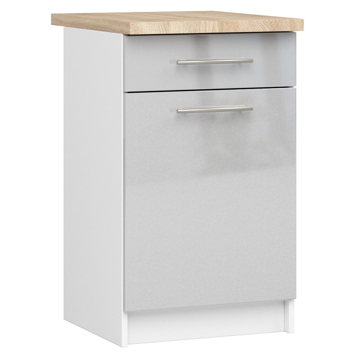 SZAFKA KUCHENNA OLIWIA S 50cm 1D 1SZ + BLAT BIAŁA / METALIK POŁYSK