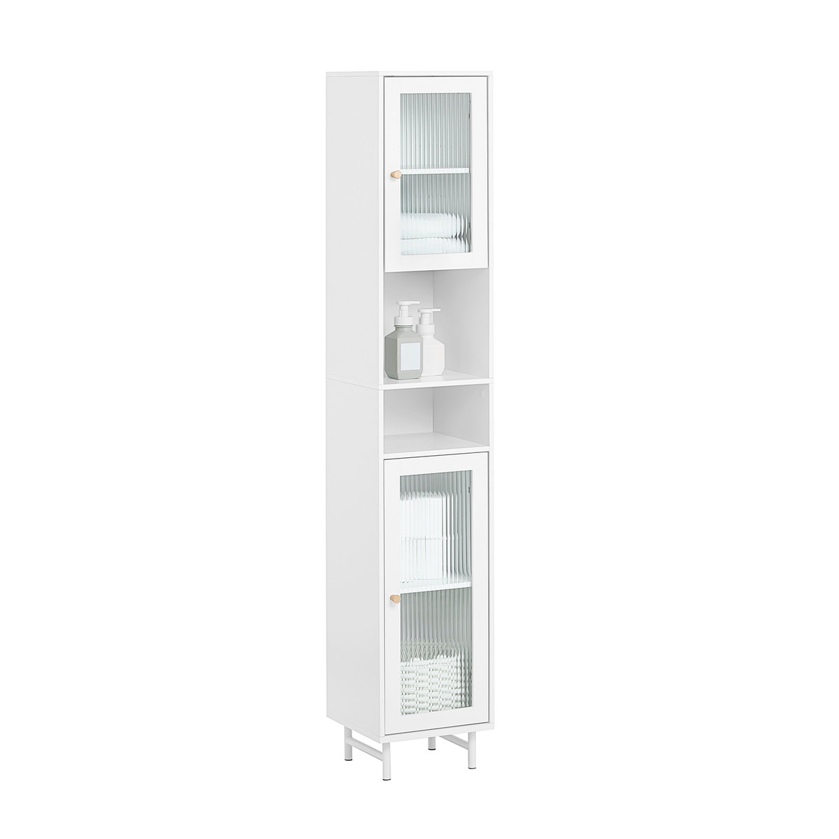 SoBuy BZR118-W Wysoka Szafka Łazienkowa Słupek Komoda Szafka Stojąca Szklane drzwi