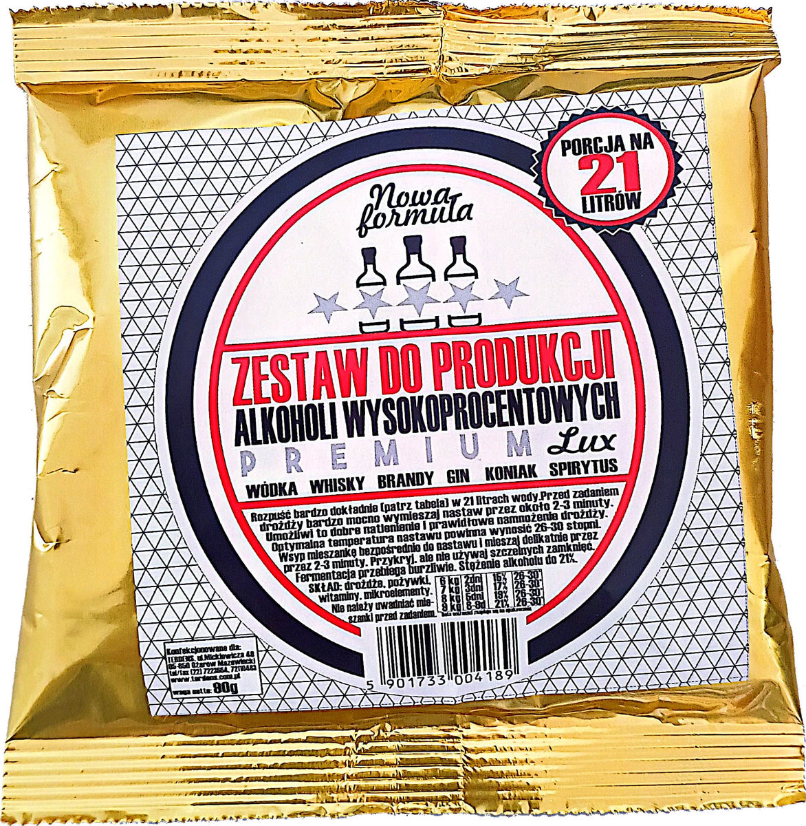 TERDENS - Zestaw do produkcji alkoholi wysokoprocentowy - porcja na 21 litrów - 90 g