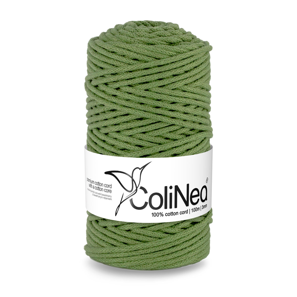 ColiNea/Sznurek bawełniany z bawełnianym rdzeniem, pleciony, 3mm, 100m, pistacjowy