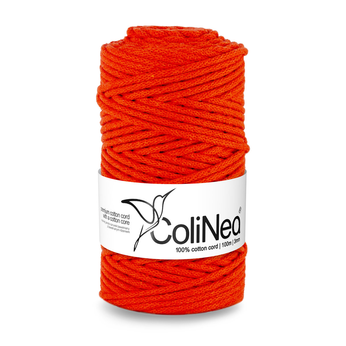 ColiNea/Sznurek bawełniany z bawełnianym rdzeniem, pleciony, 3mm, 100m, pomarańczowy