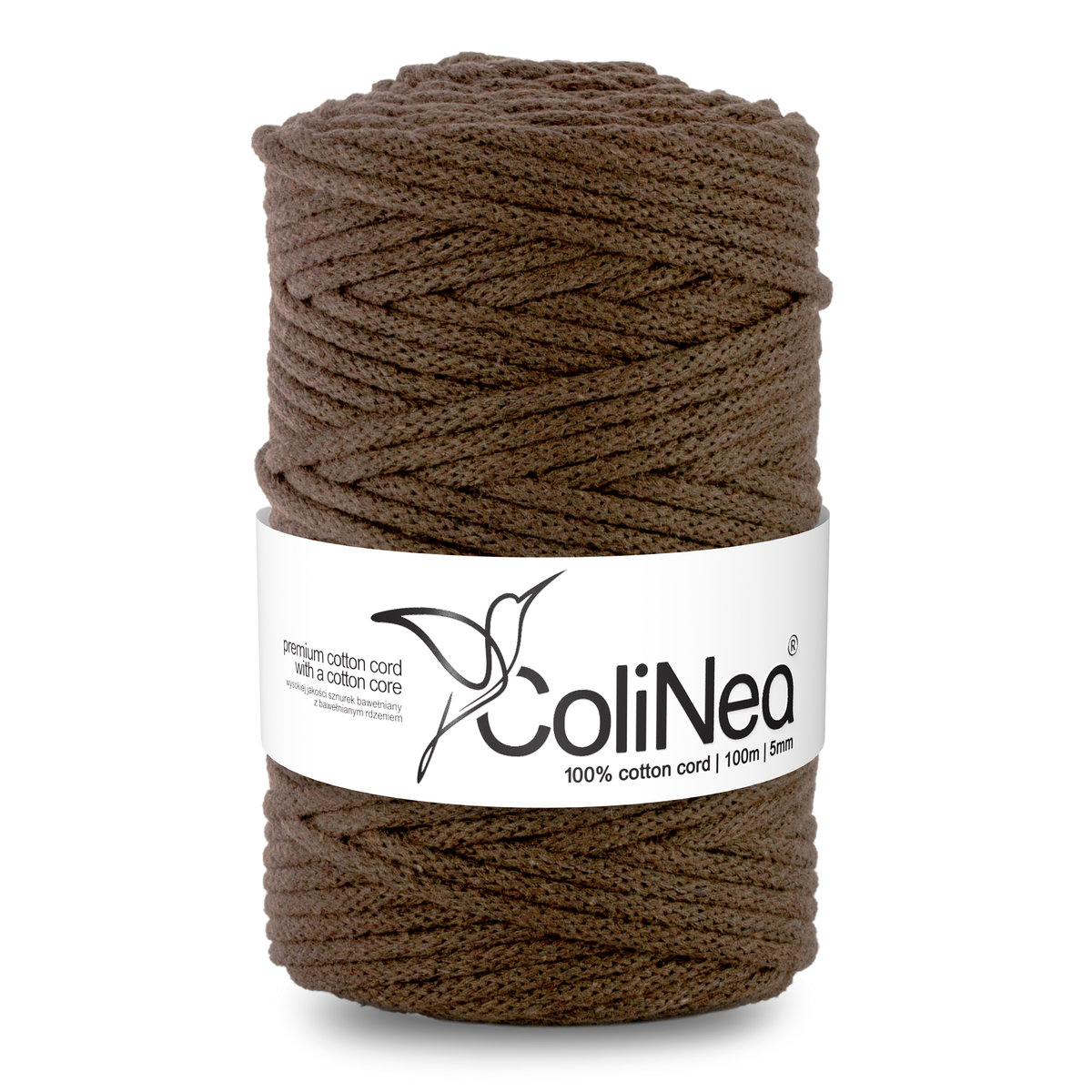 ColiNea/Sznurek bawełniany z bawełnianym rdzeniem, pleciony, 5mm, 100m, brązowy