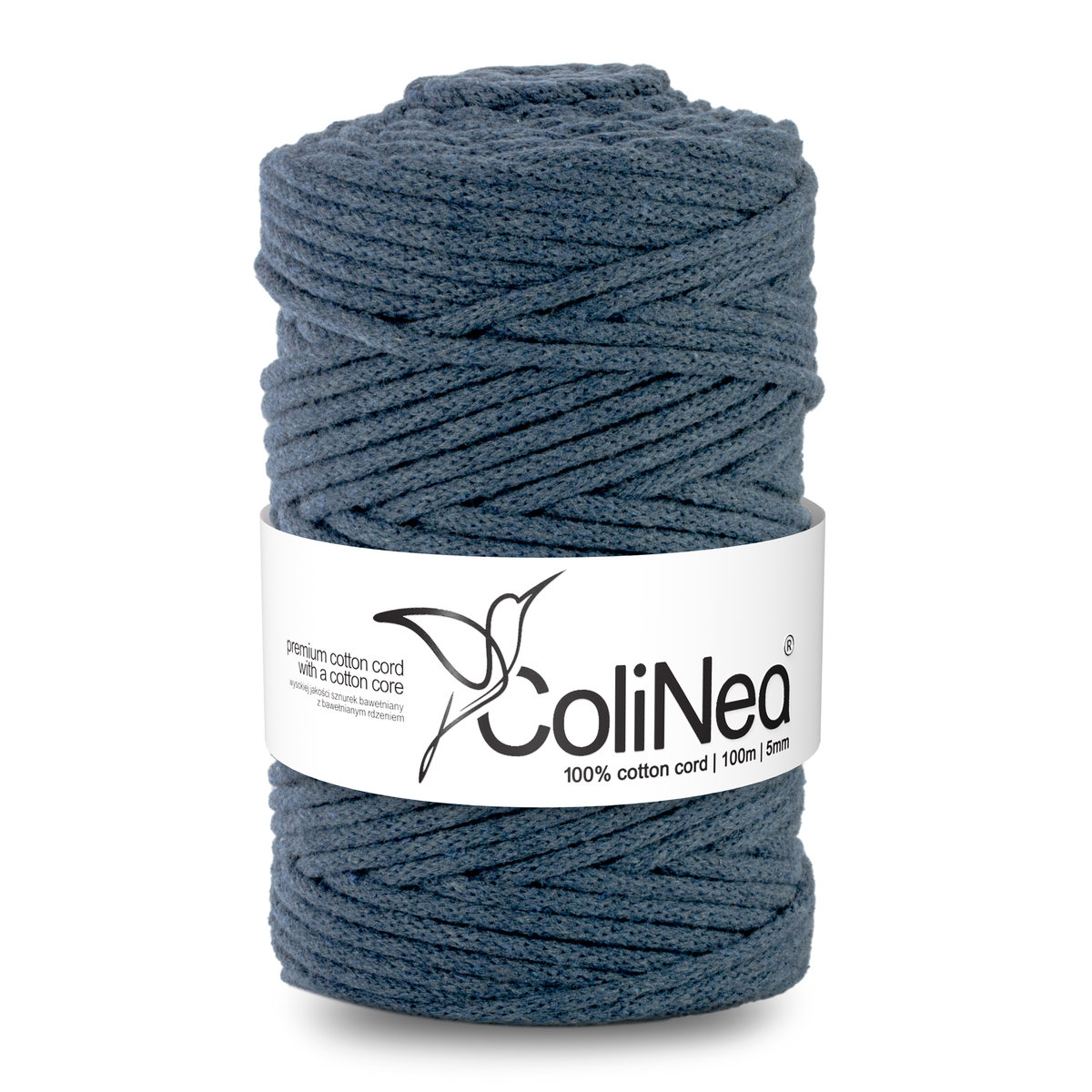 ColiNea/Sznurek bawełniany z bawełnianym rdzeniem, pleciony, 5mm, 100m, jasny dżinsowy