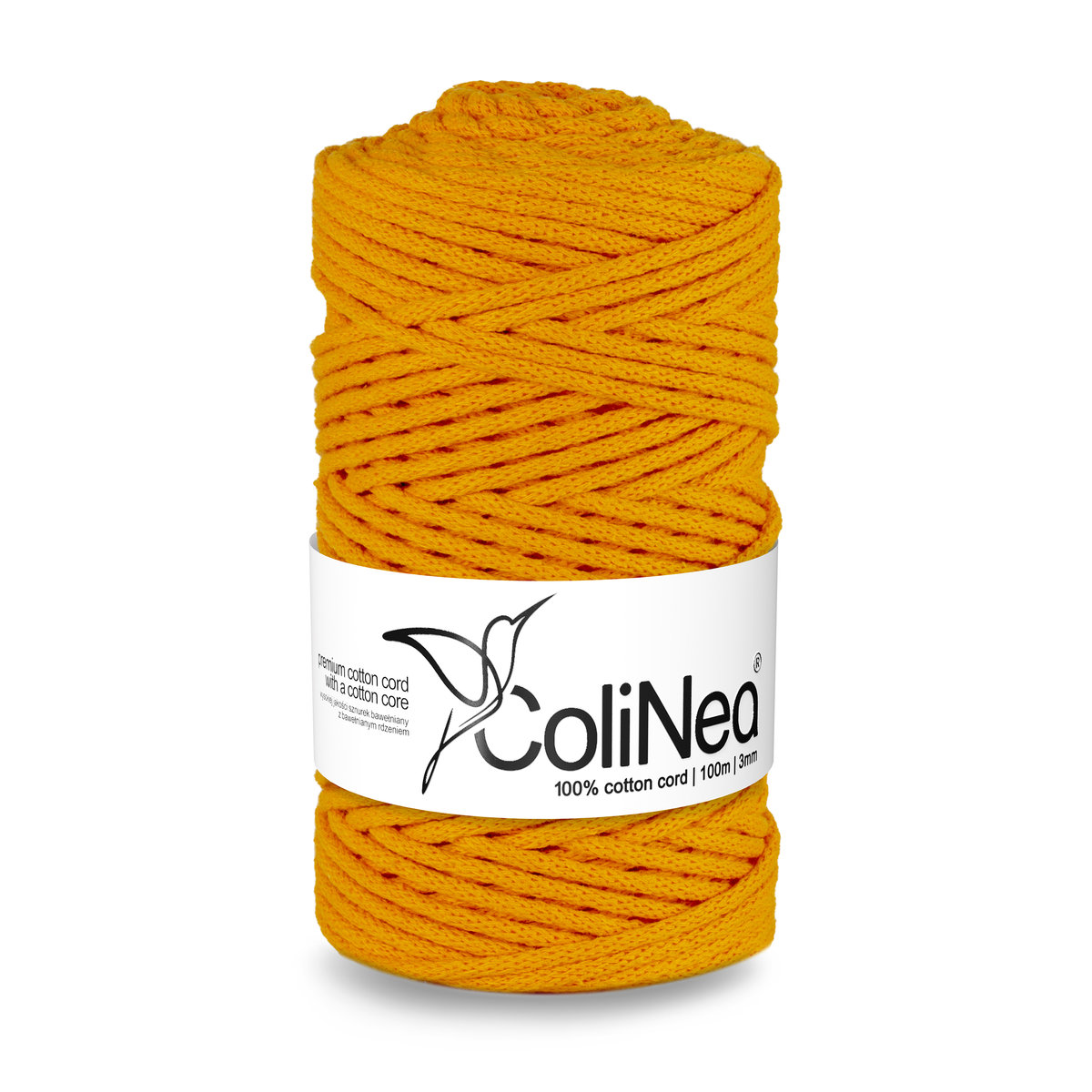 ColiNea/Sznurek bawełniany z bawełnianym rdzeniem, pleciony, 3mm, 100m, ciemny żółty