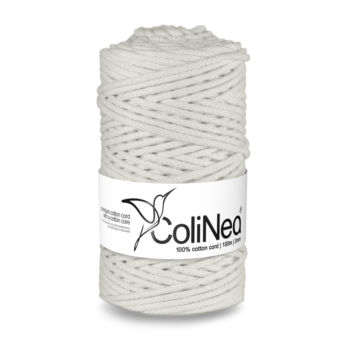 ColiNea/Sznurek bawełniany z bawełnianym rdzeniem, pleciony, 3mm, 100m, biały
