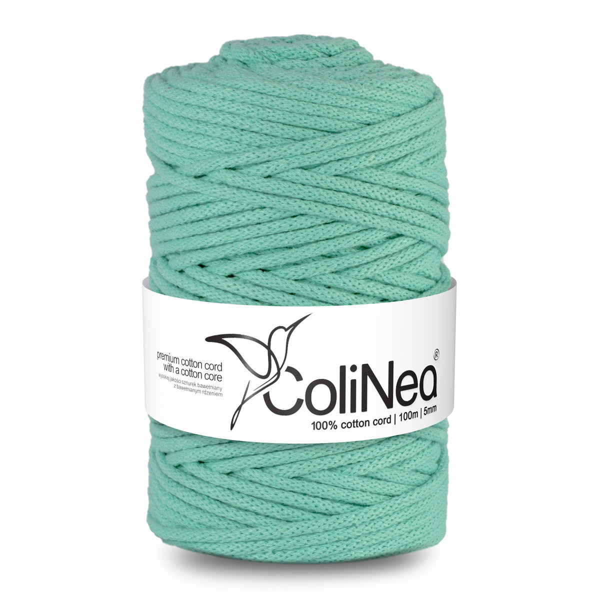 ColiNea/Sznurek bawełniany z bawełnianym rdzeniem, pleciony, 5mm, 100m, seledynowy