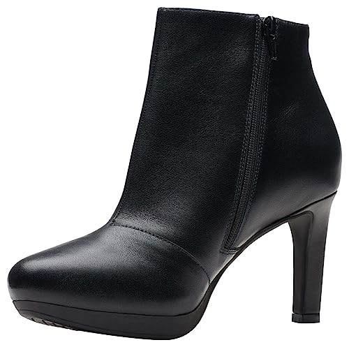 Clarks Damskie botki Ambyr Rise, Black Leather, 39,5 EU, czarna skóra, 39.5 EU