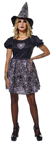 Rubies Kostium Czarownica Spiderweb Glow In Dark dla kobiet, Sukienka i kapelusz, Oficjalna Halloween, Karnawał, Imprezy i Cospplay