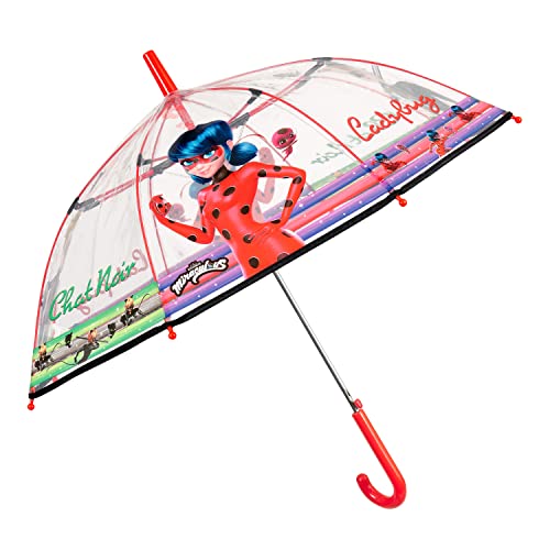 Miraculous Parasol dla Dzieci, Przezroczysty, Wiatroszczelny, Parasol na Kiju z Automatycznym Otwieraniem i Mocnym Stelażem z Włókna Szklanego, Średnica ok. 74 cm