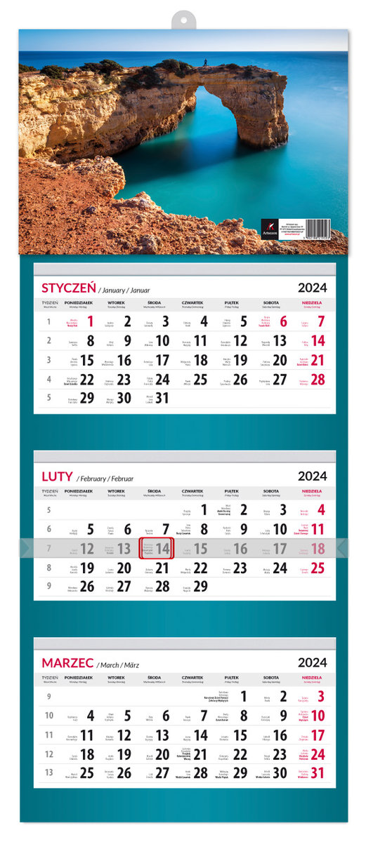 Kalendarz 2024 ścienny trójdzielny LUX MIX