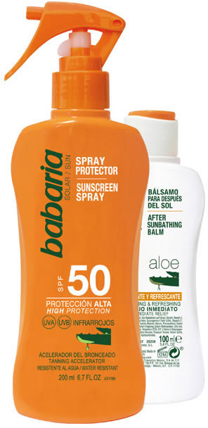 Zestaw Babaria Spray do ochrony przeciwsłonecznej SPF50 200 ml + Balsam po opalianiu 100 ml (8410412705431)