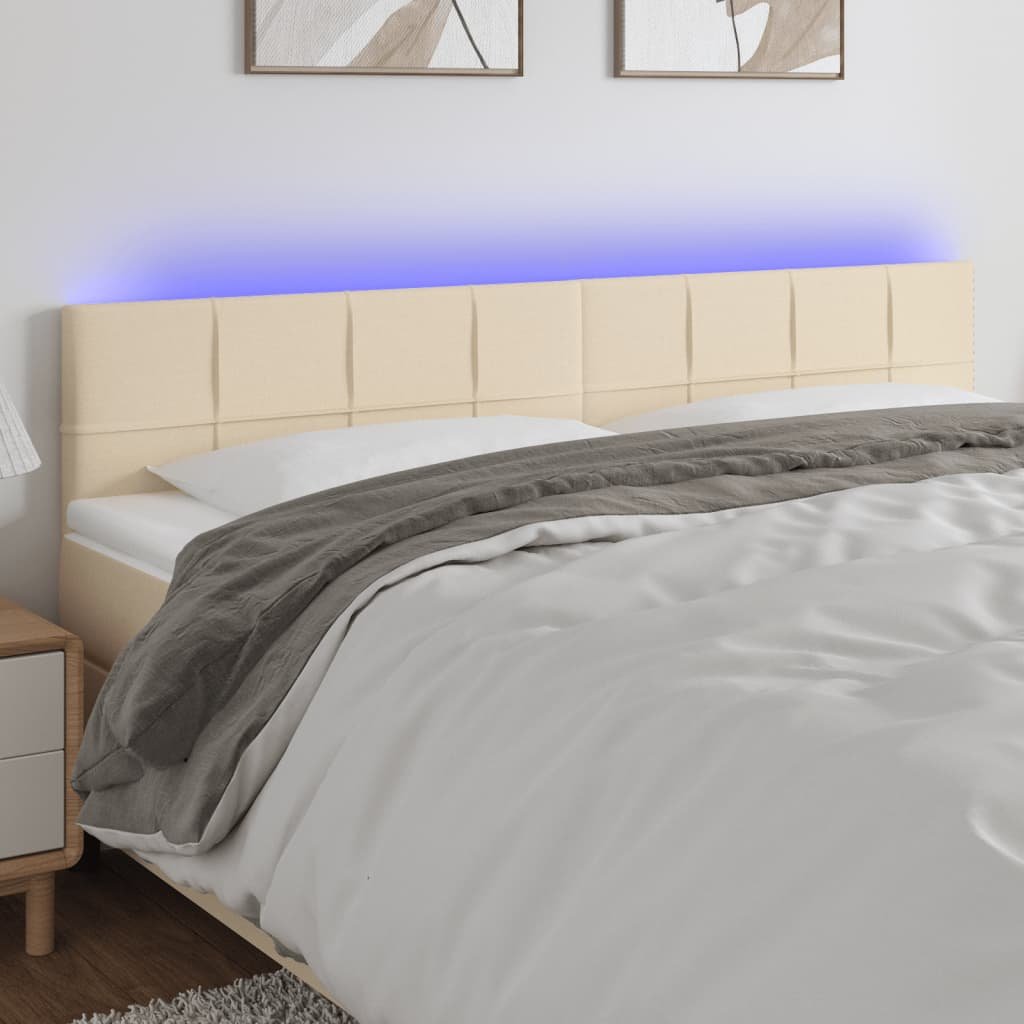 Lumarko Zagłówek do łóżka z LED, kremowy, 160x5x78/88 cm, tkanina