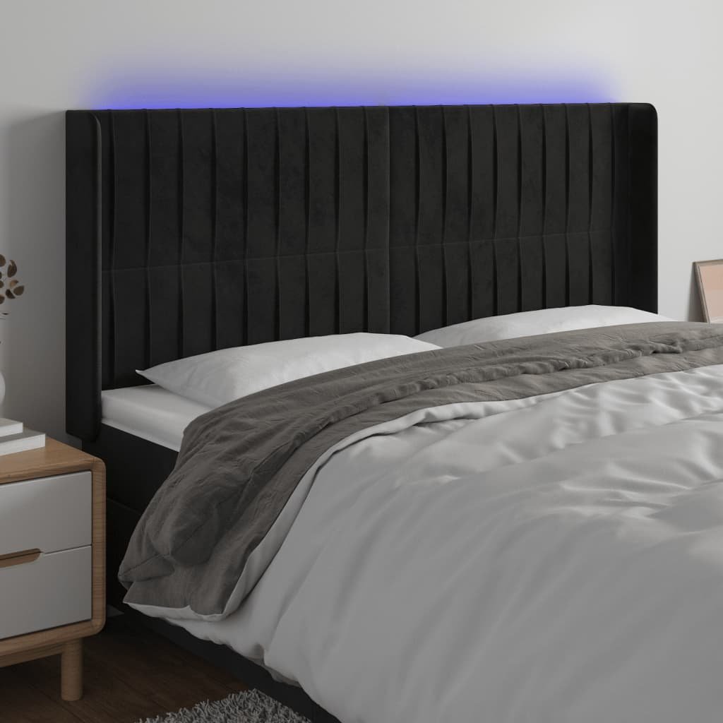 vidaXL Zagłówek do łóżka z LED, czarny, 163x16x118/128 cm, aksamit