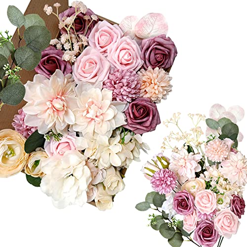 OrgMemory Sztuczne kwiaty, zestaw sztucznych pudełek z pianki, kwiaty z łodygami, do samodzielnego wykonania aranżacji kwiatowych, bukietów, na wesele, do domu, na baby shower, dekoracja (szampański