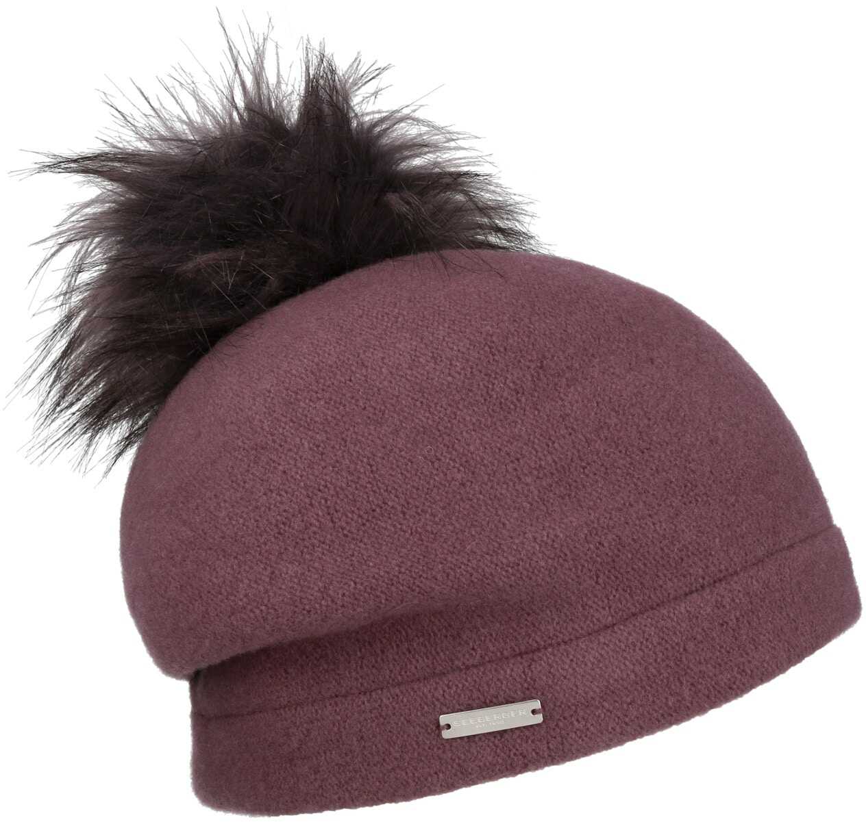 Czapka z Sukna Wełnianego Tamisa Pompon by Seeberger, brudny róż, One Size
