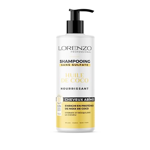 Lorenzo - Szampon odżywczy z olejkiem kokosowym - Głębokie nawilżenie - Do włosów zniszczonych - Bez siarczanów, paraben, silikon, barwnik - 500ml