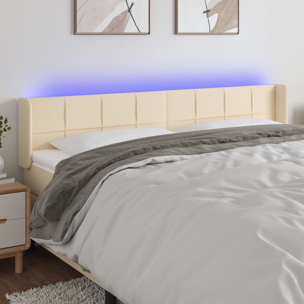 vidaXL Zagłówek do łóżka z LED, kremowy, 183x16x78/88 cm, tkanina