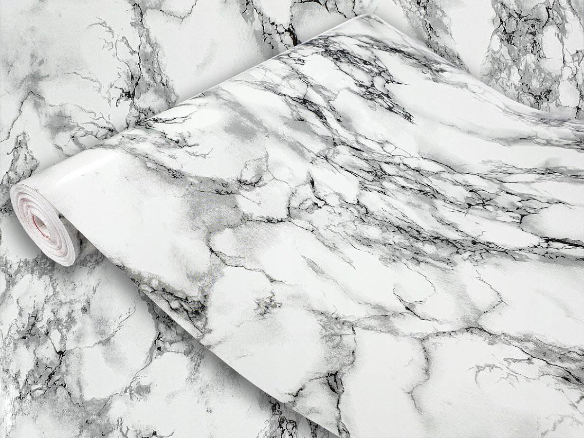 Samoprzylepna Okleina Meblowa Marmur Biało-Czarny Na Szafę Komodę 90x740