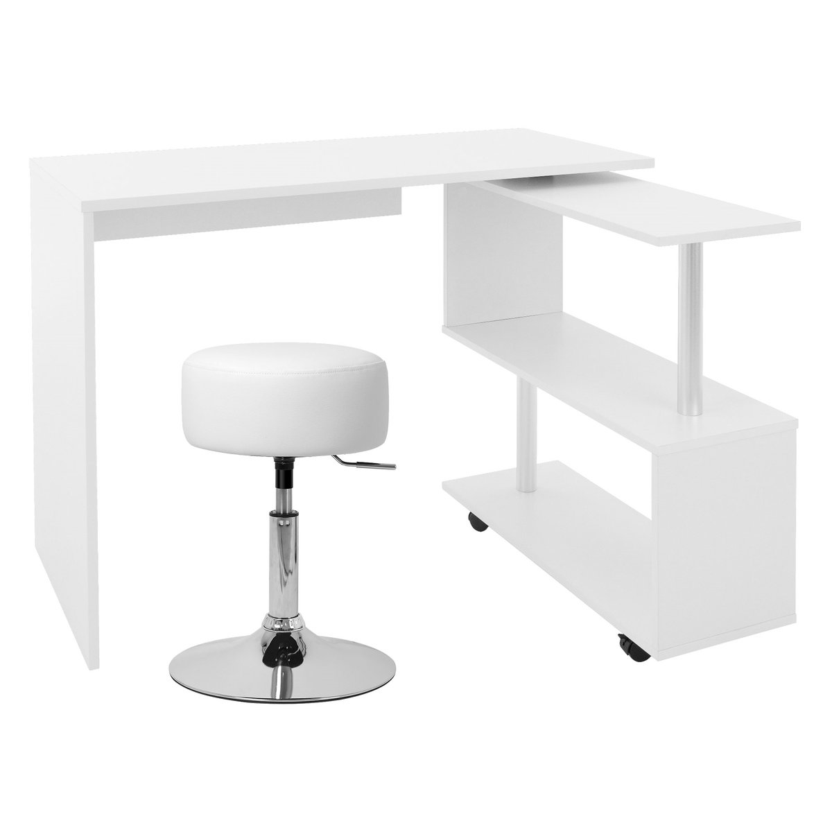 Biurko ze stołkiem 150x88x75 cm białe wykonane z płyty MDF ML-Design