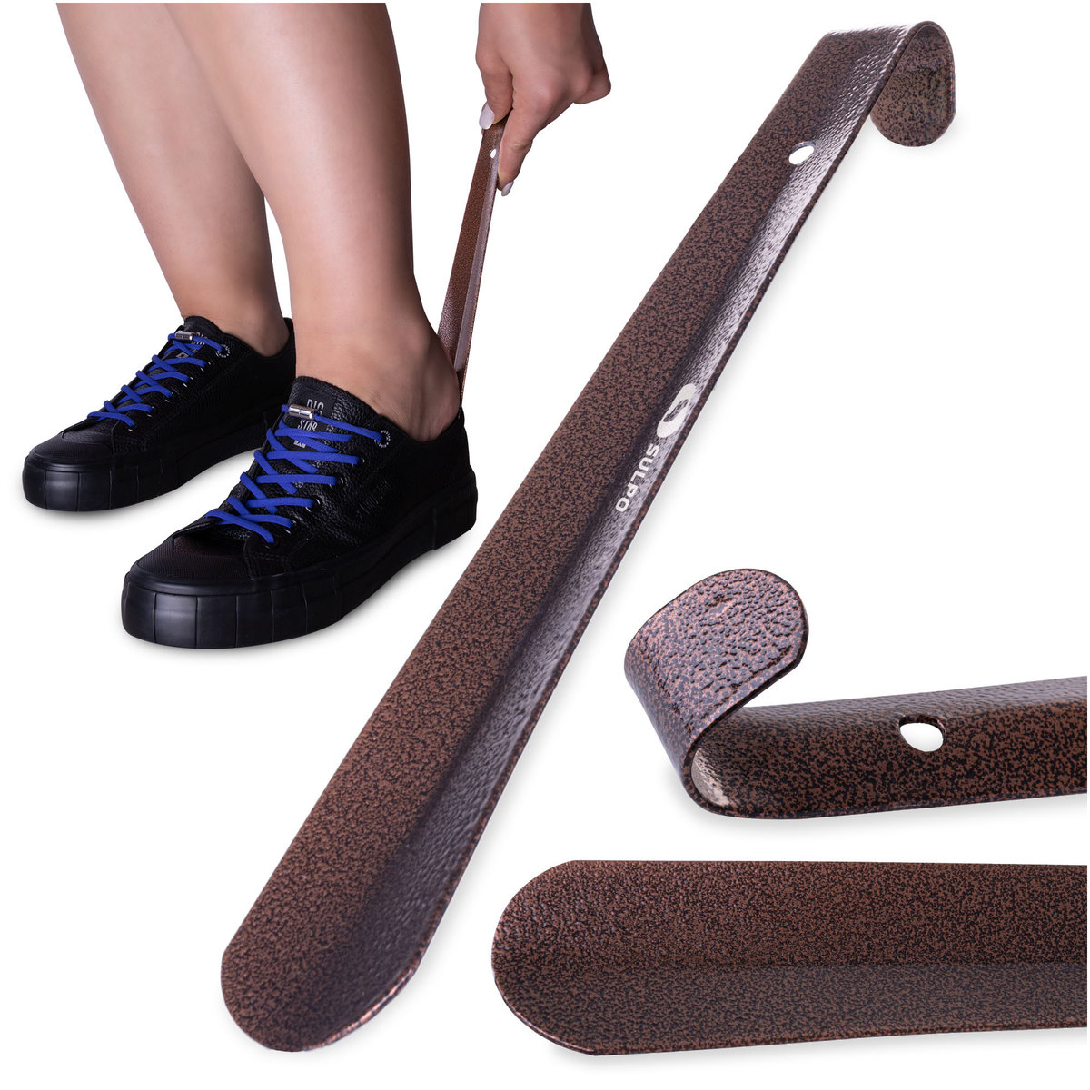 Elegancka metalowa łyżka do butów SULPO miedź antyczna 26 cm