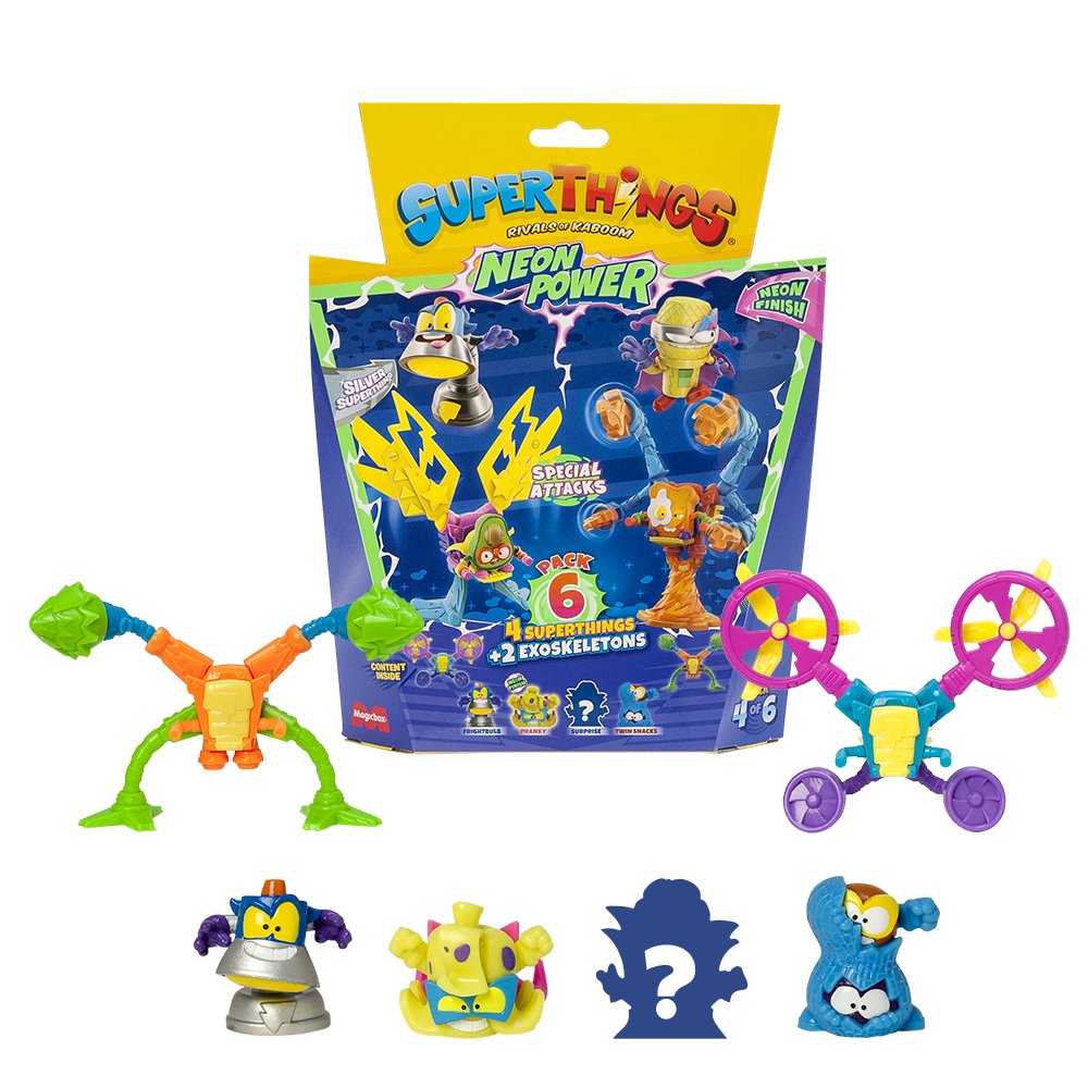 SUPERTHINGS 4 Figurki + 2 EgzoSzkielety NEON POWER Pack4of6 s11