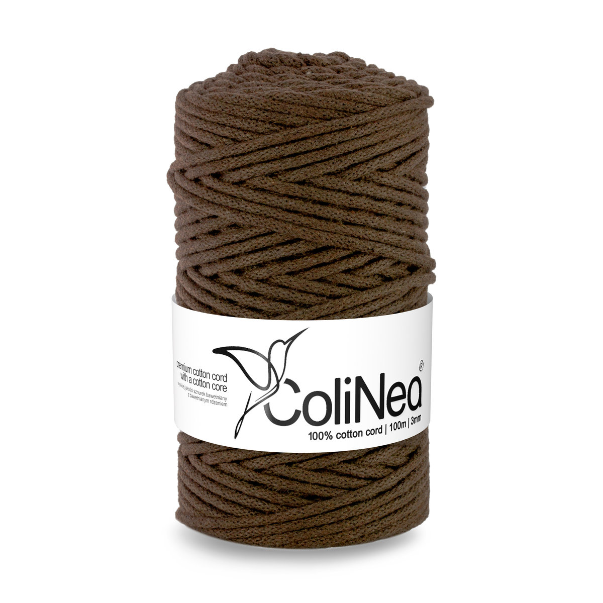 ColiNea/Sznurek bawełniany z bawełnianym rdzeniem, pleciony, 3mm, 100m, brązowy