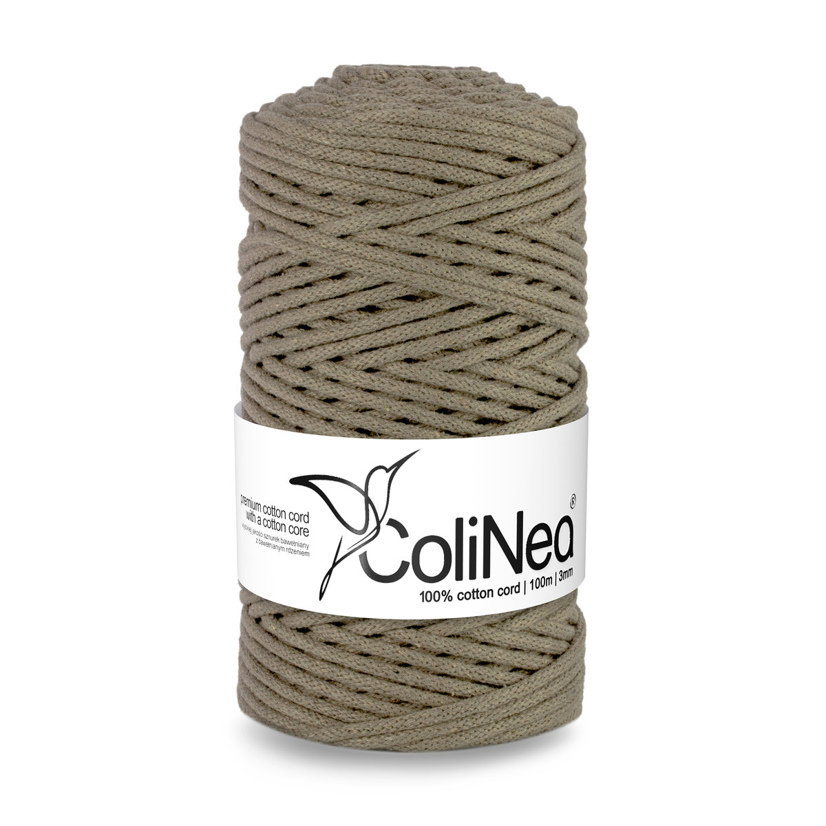 ColiNea/Sznurek bawełniany z bawełnianym rdzeniem, pleciony, 3mm, 100m, ciemny beżowy