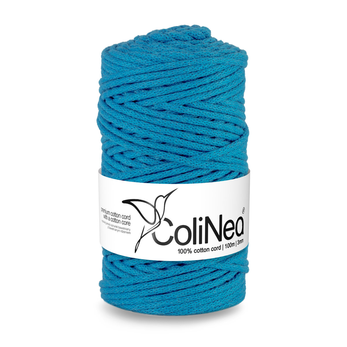 ColiNea/Sznurek bawełniany z bawełnianym rdzeniem, pleciony, 3mm, 100m, niebieski