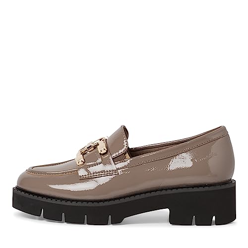 Tamaris Comfort Damskie 8-84704-41 wygodne buty o szerokim rozmiarze wygodne buty damskie z łańcuszkiem buty na co dzień biznesowe kapcie, Taupe Patent, 39 EU Weit