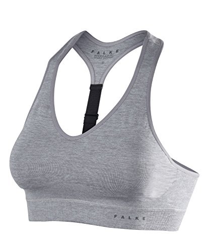 FALKE Damski biustonosz sportowy z niskim wsparciem, oddychający, szybkoschnący, szary, bezszwowy, dla małych, średnich rozmiarów miseczek, niski wpływ, sport, wędrówki, joga, pilates, 1 sztuka