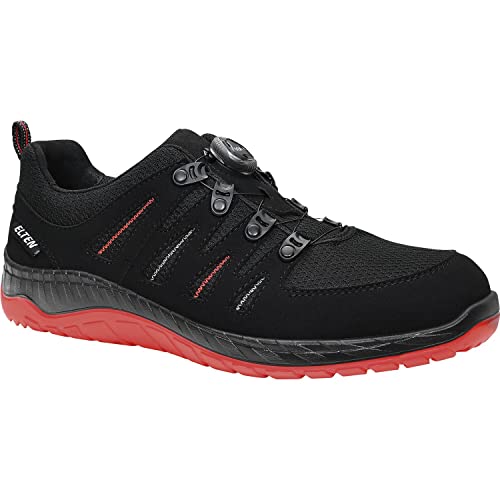 ELTEN Buty ochronne MADDOX BOA czarno-czerwone Low ESD S3, męskie, tekstylne, stalowe noski, lekkie, sportowe, czarne/czerwone, rozmiar: 44