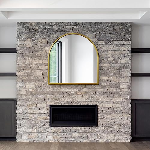 MirrorOutlet The Arcus - nowoczesne lustro ścienne o pełnej długości, łukowe lustro ścienne 99 x 99 cm (100 cm x 100 cm) srebrne lustro z czarnym spodem na każdą pogodę