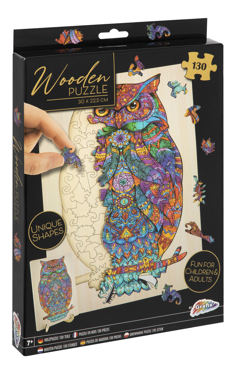 Sowa puzzle drewniane 130 elementów stojak Grafix