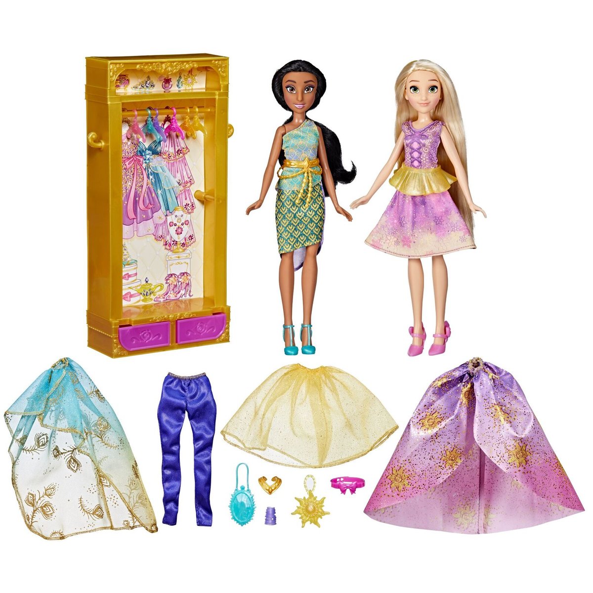 Hasbro Disney Zestaw Szafa z ubraniami + Lalki Jasmine i Roszpunka F5066