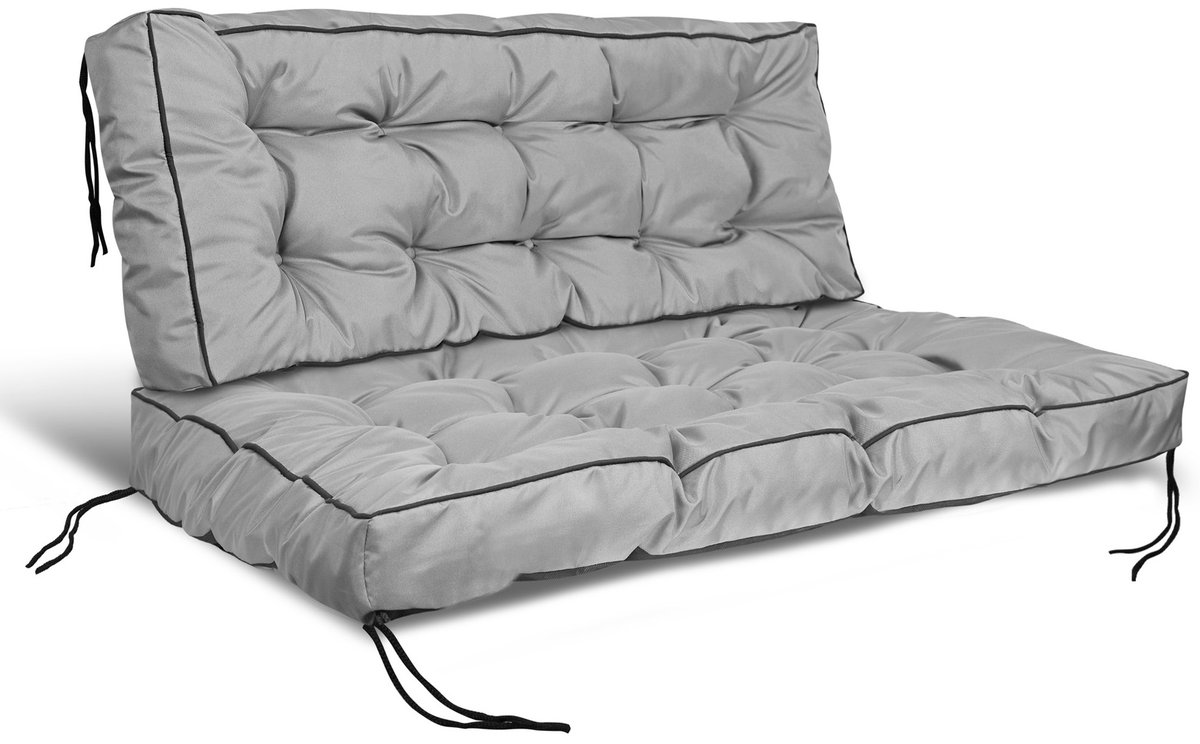 Poduszka Ogrodowa Z Wysokim Bokiem 120/80 Cm + 120/40 Cm Na Ławkę Palety Wodoodporna Szara