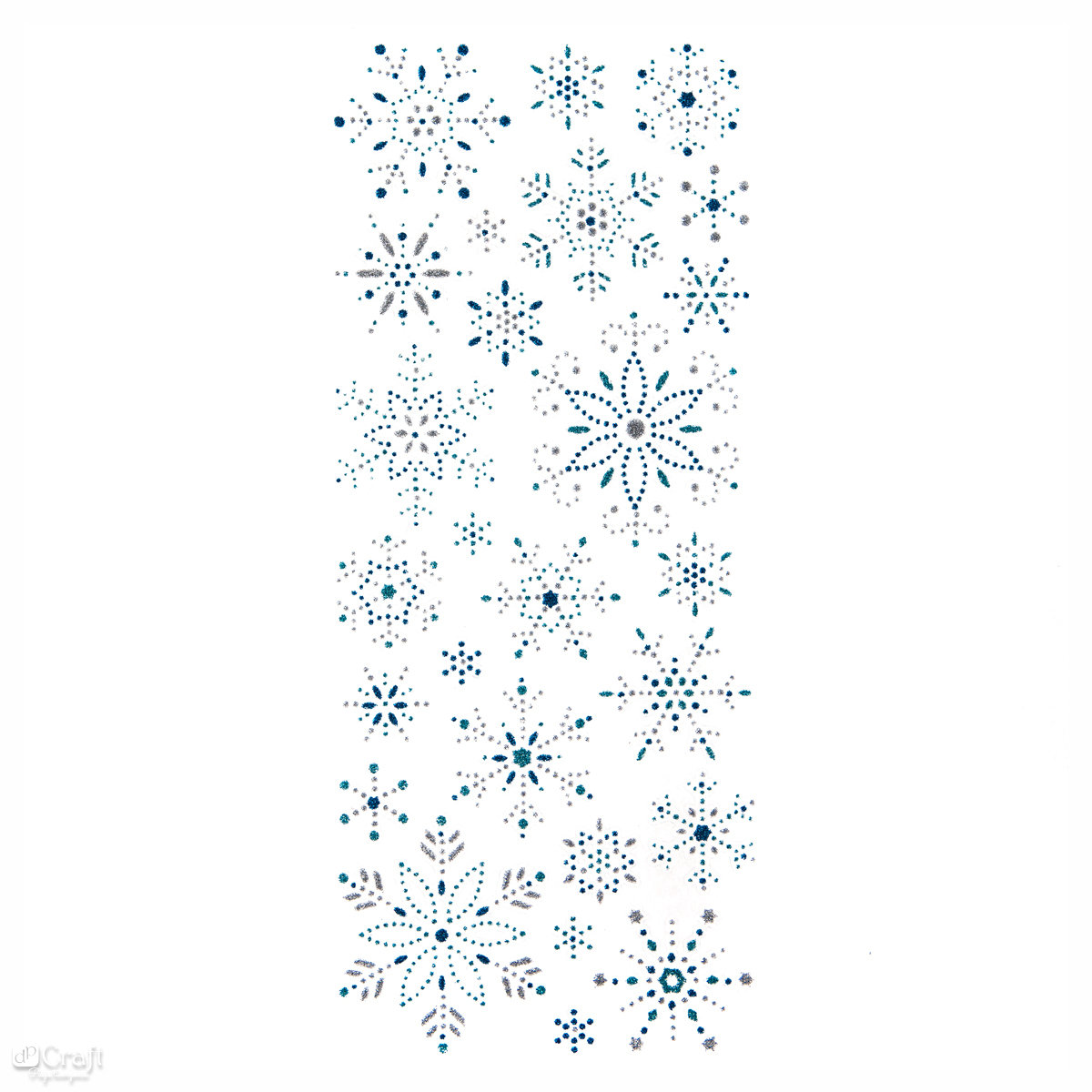 NAKLEJKI BROKATOWE ORNAMENTOWE ŚNIEŻYNKI SILVER & BLUE 26 SZT