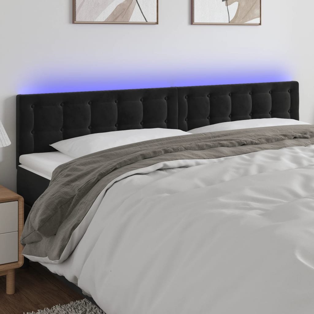 vidaXL Zagłówek do łóżka z LED, czarny, 180x5x78/88 cm, aksamit