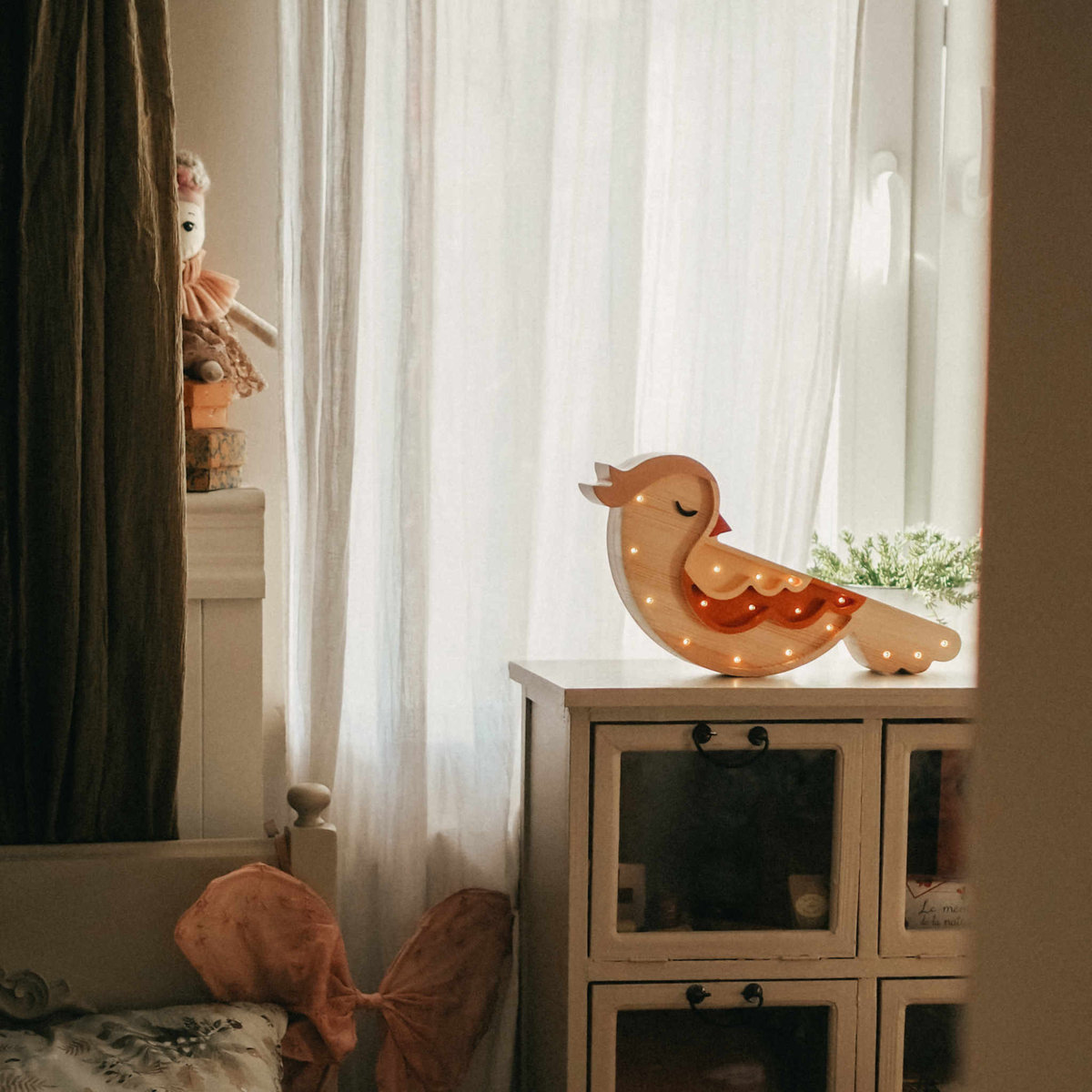 Drewniana Lampka Ptaszek - Widoczne Drewno