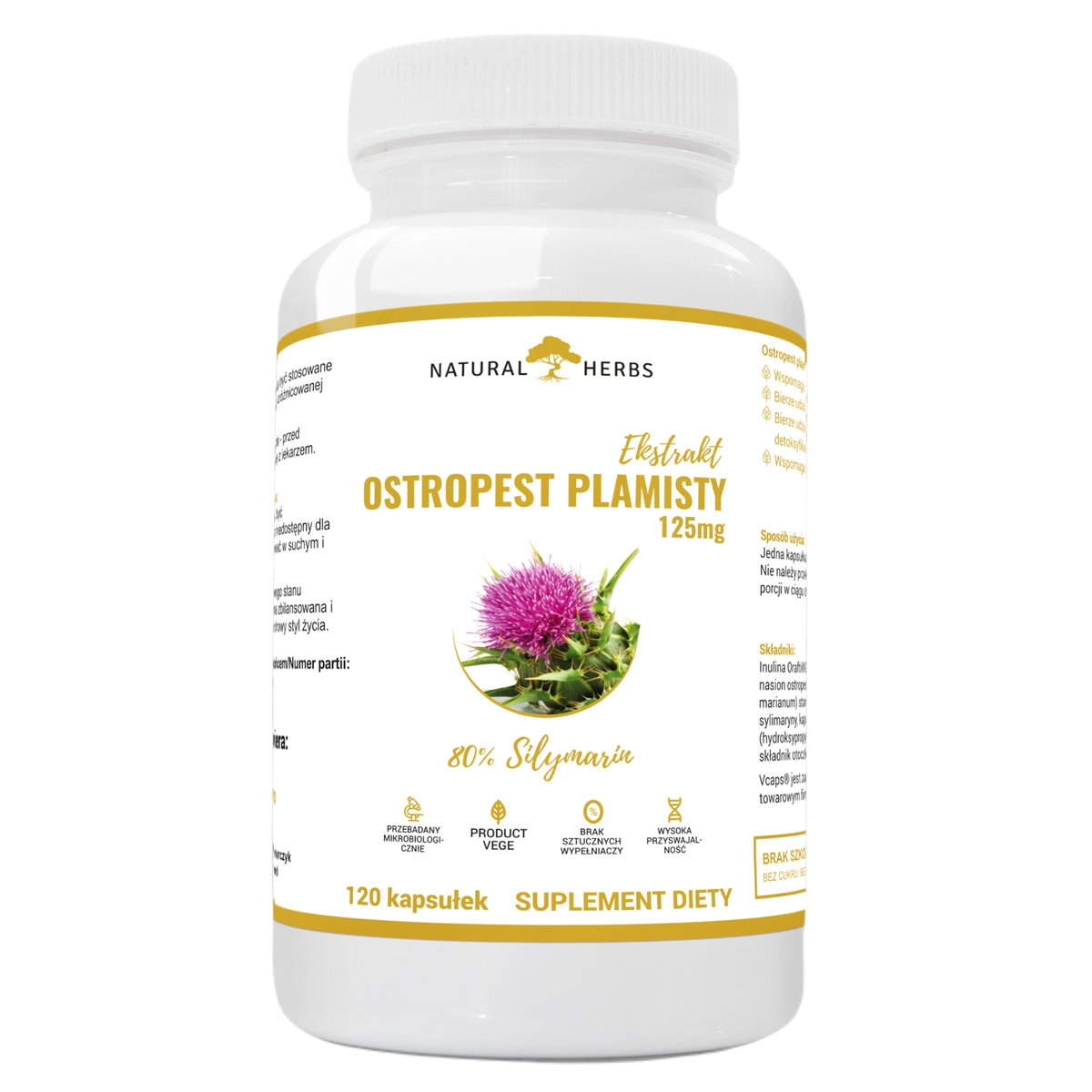Natural Herbs, Ostropest Plamisty Ekstrakt, 120 kaps.